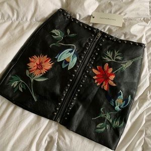 Leather embroidered skirt